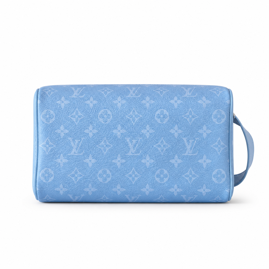 LV Toiletry Pouch On Strap Monogram Taigarama Blue Mini Top Handle Vanity Bag