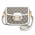 Gucci Horsebit 1955 Mini Bag in GG Supreme Canvas with White Leather Trim