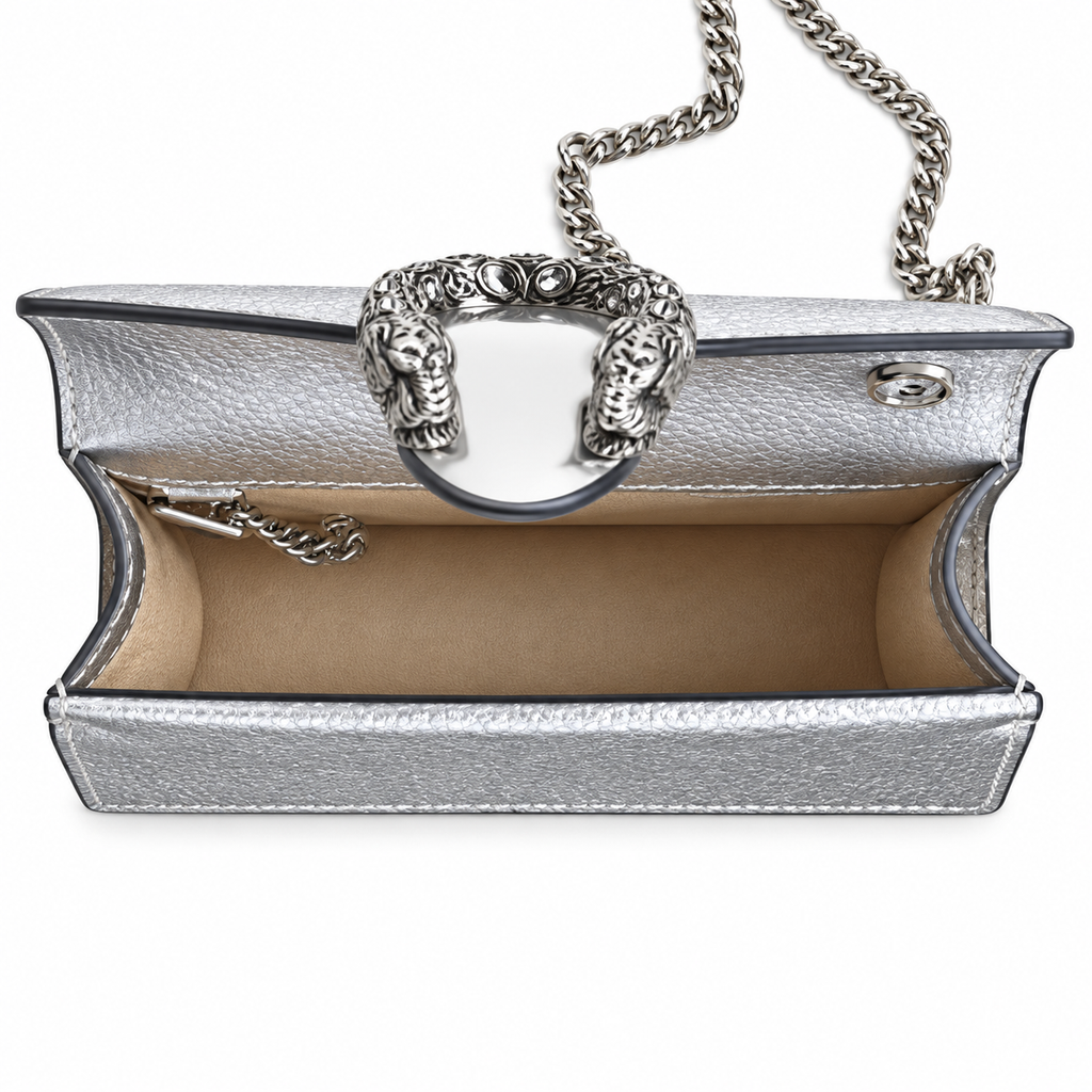 Gucci Dionysus Mini Bag in Silver Metallic Leather