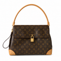 LV Beverly MM Monogram Canvas Vachetta Leather Corner Guards Gold LV Padlock Flap Top Handle Bag