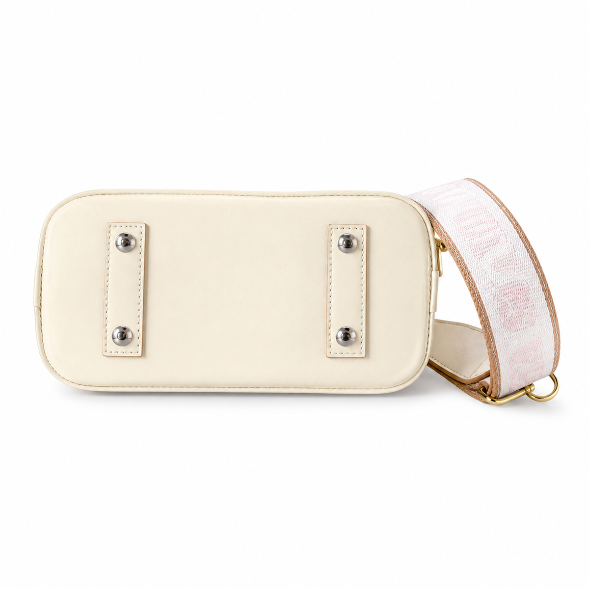 LV Alma BB Epi Leather Crème Ivory White Wide Monogram Jacquard Crossbody Strap Silver Hardware Top Handle Bag