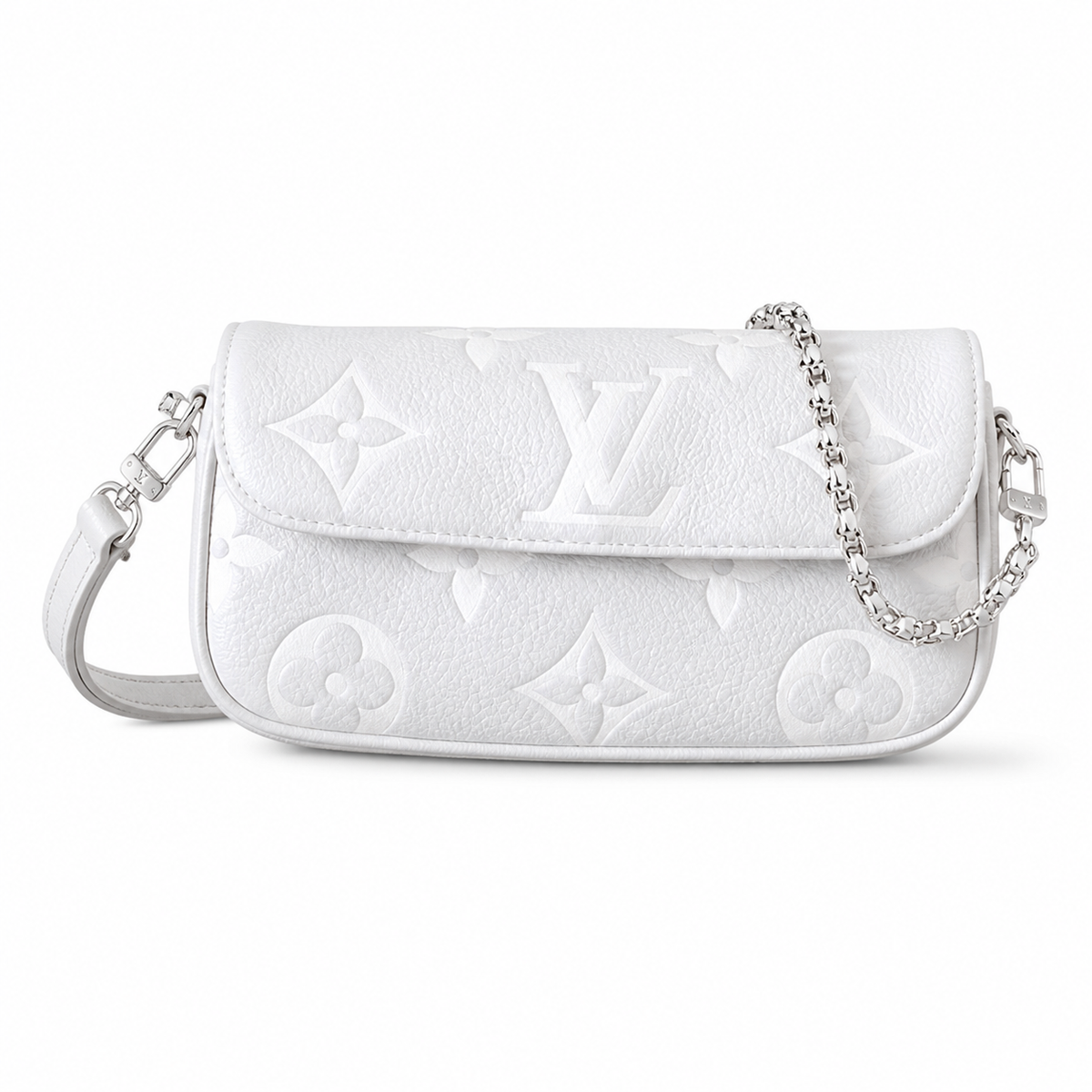 LV Ivy Wallet On Chain Giant Monogram Empreinte Leather White Silver Chain Flap Crossbody Bag