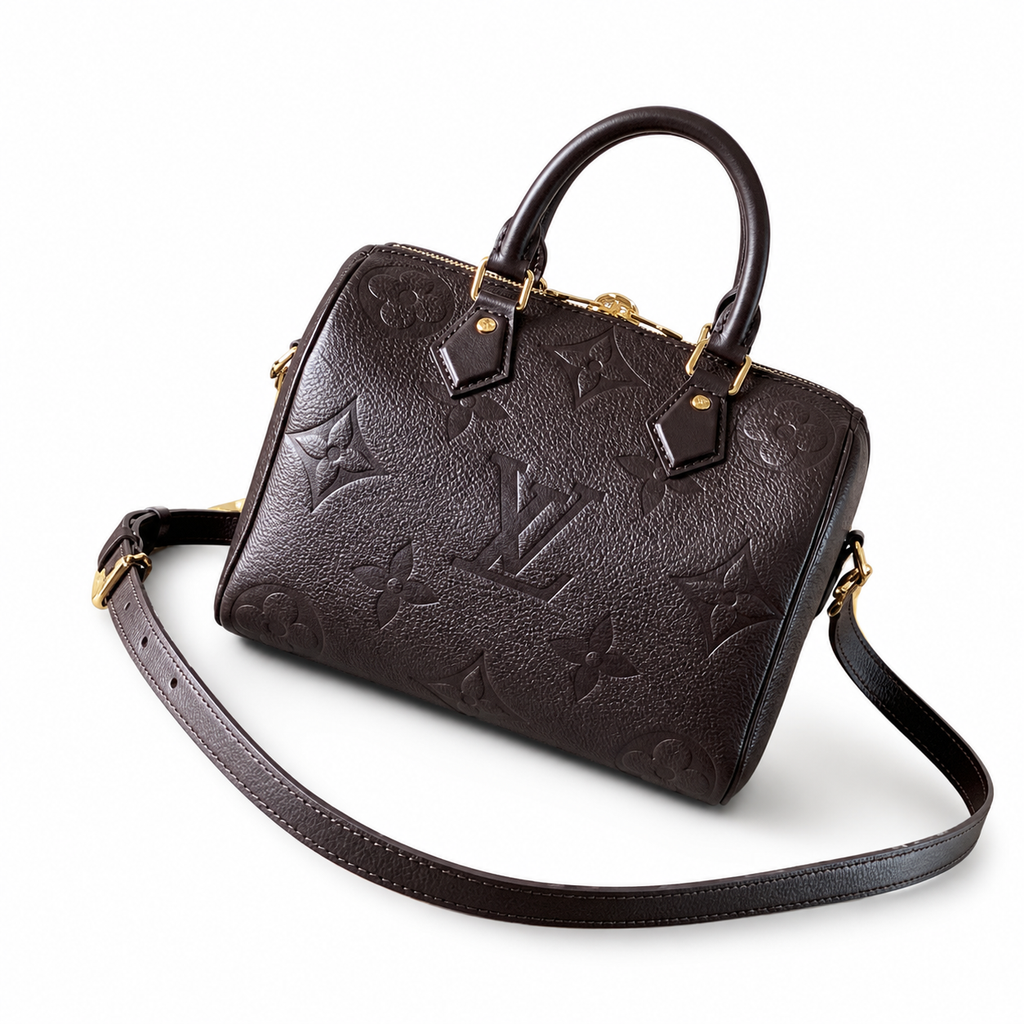 LV Speedy Bandoulière 25 Giant Monogram Empreinte Leather Noir Top Handle Crossbody Bag