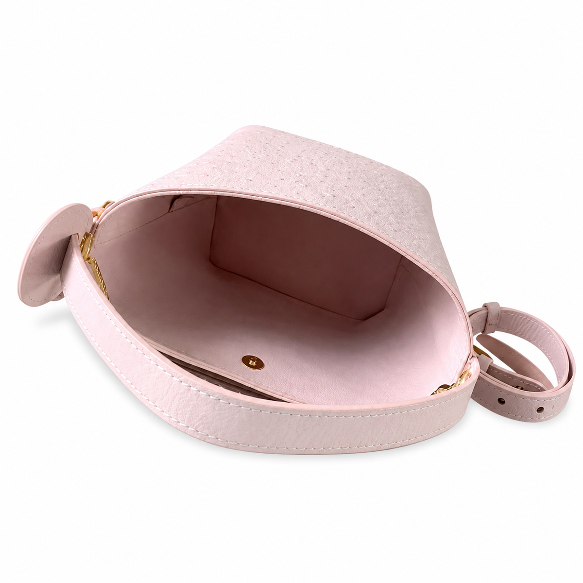 LV Papillon BB Ostrich Leather Rose Dragée Baby Pink LV Heart Charm Crossbody Shoulder Bag