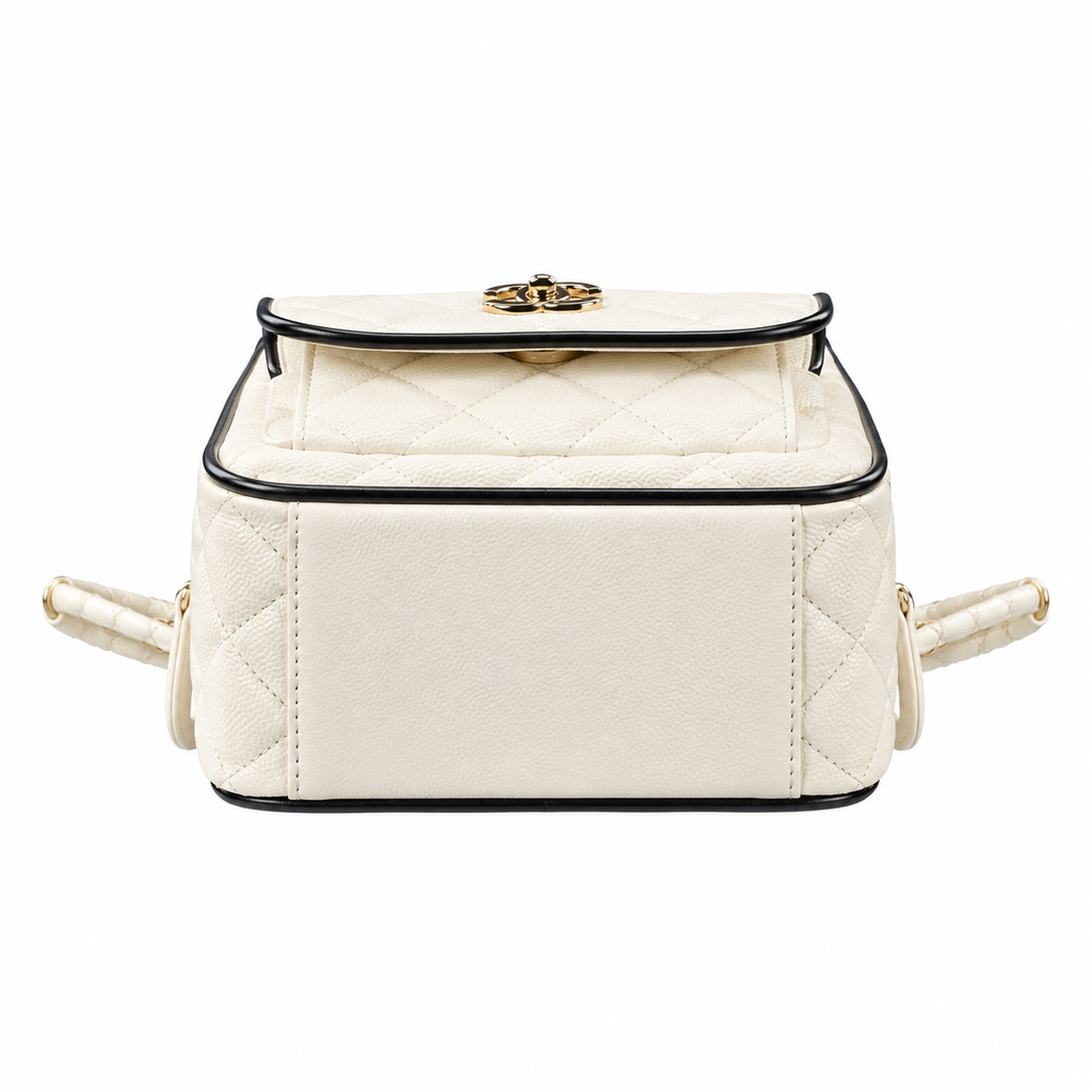 Chanel Quilted Lambskin Mini Backpack Ivory Black Border 18×13×9cm