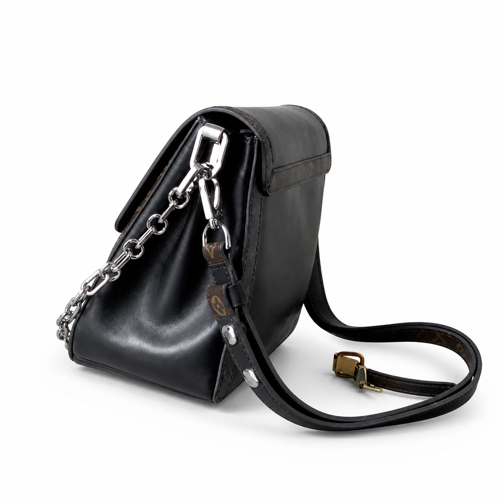 LV Dauphine MM Monogram Canvas Black Leather Crossbody Bag