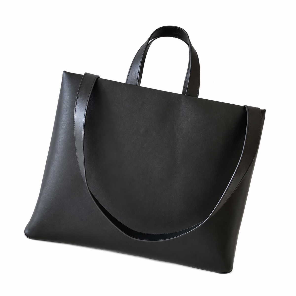 LV Tote MM Black Smooth Calfskin Debossed Logo Open-Top Shoulder Bag