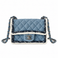 Chanel Quilted Denim Mini Flap Bag White Yarn Trim 20cm