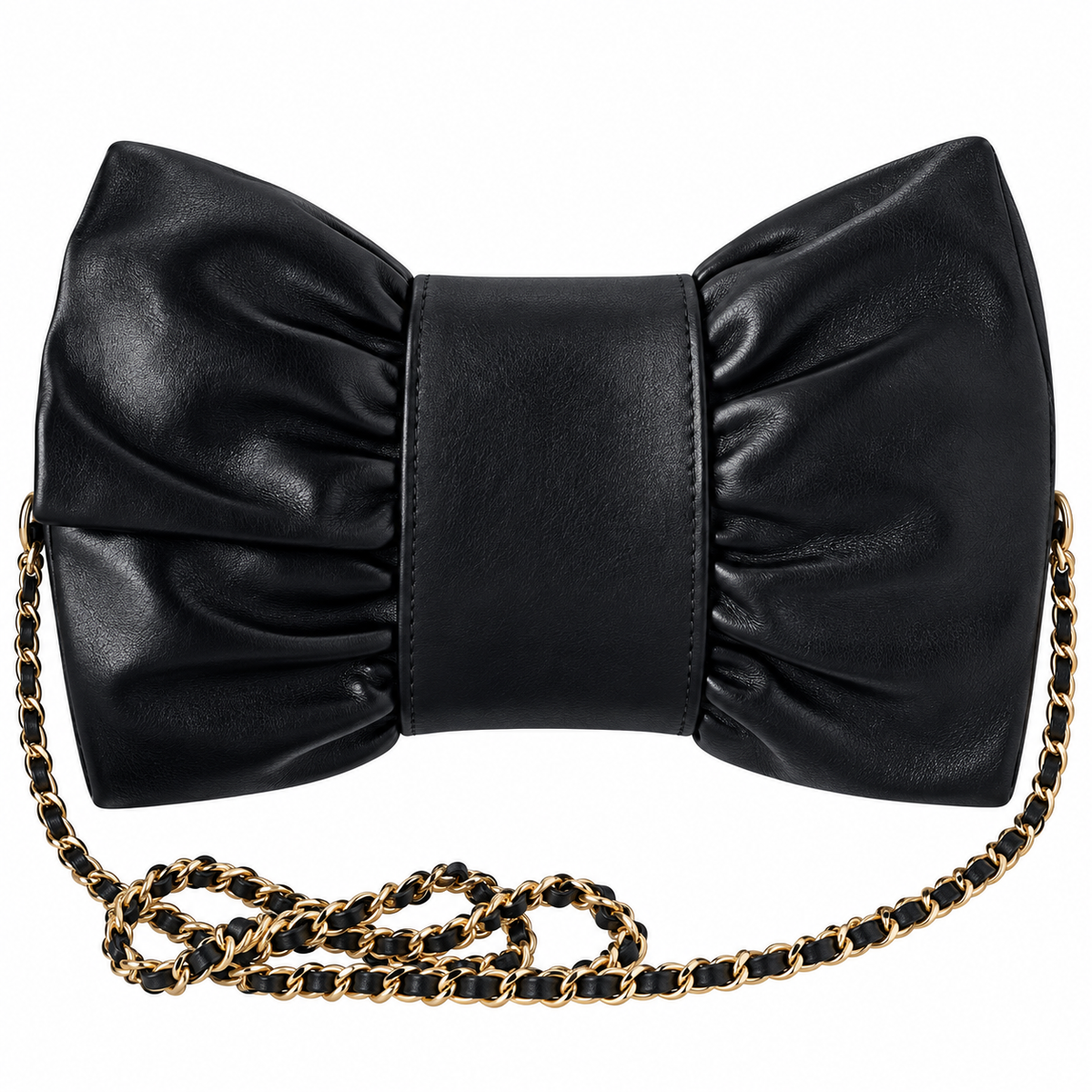 Chanel Bow Bag Ruched Lambskin Chain Shoulder Bag Black 22cm