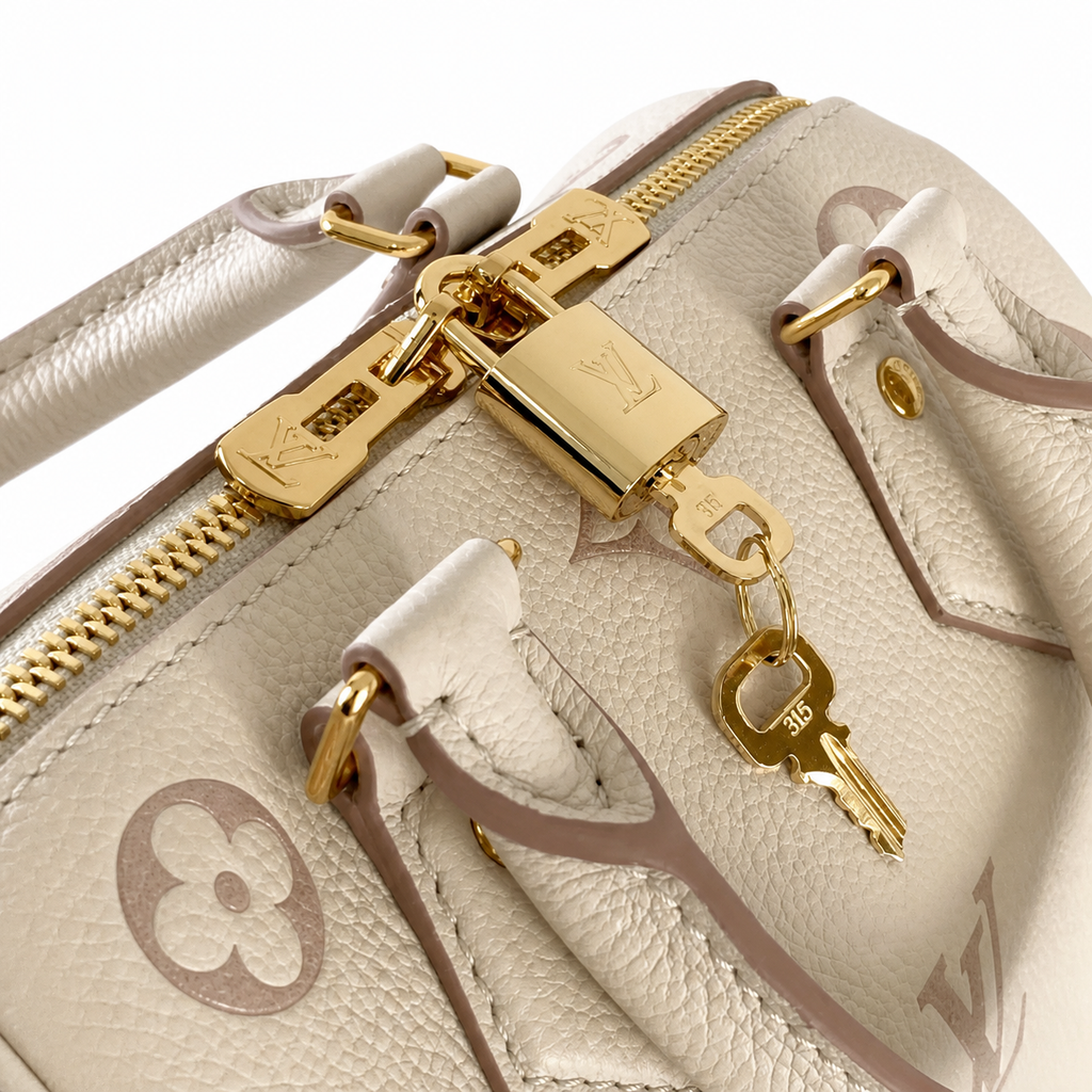 LV Speedy Bandoulière 20 Monogram Empreinte Leather Crème Pearl Mini Top Handle Crossbody Bag
