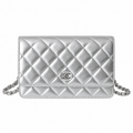 Chanel Wallet on Chain Quilted Metallic Lambskin Silver 19cm