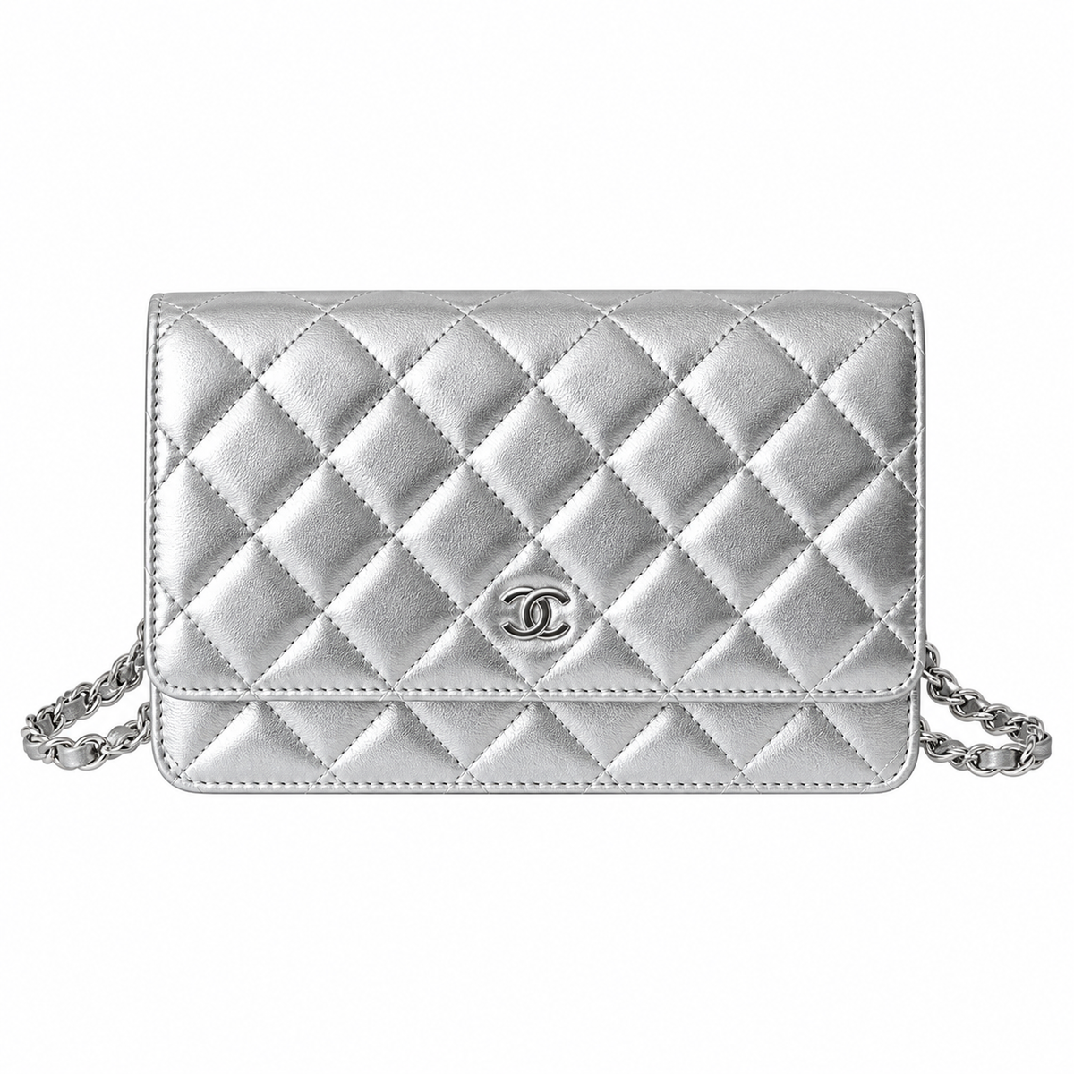 Chanel Wallet on Chain Quilted Metallic Lambskin Silver 19cm
