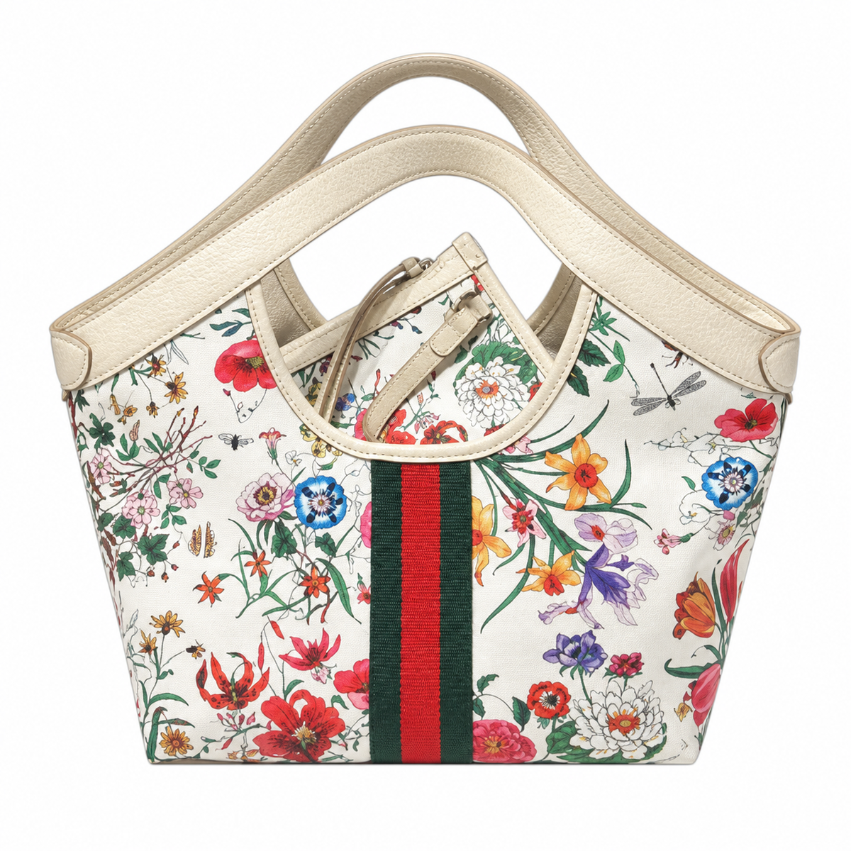 Gucci Ophidia Flora Print Web Stripe Round Handle Tote
