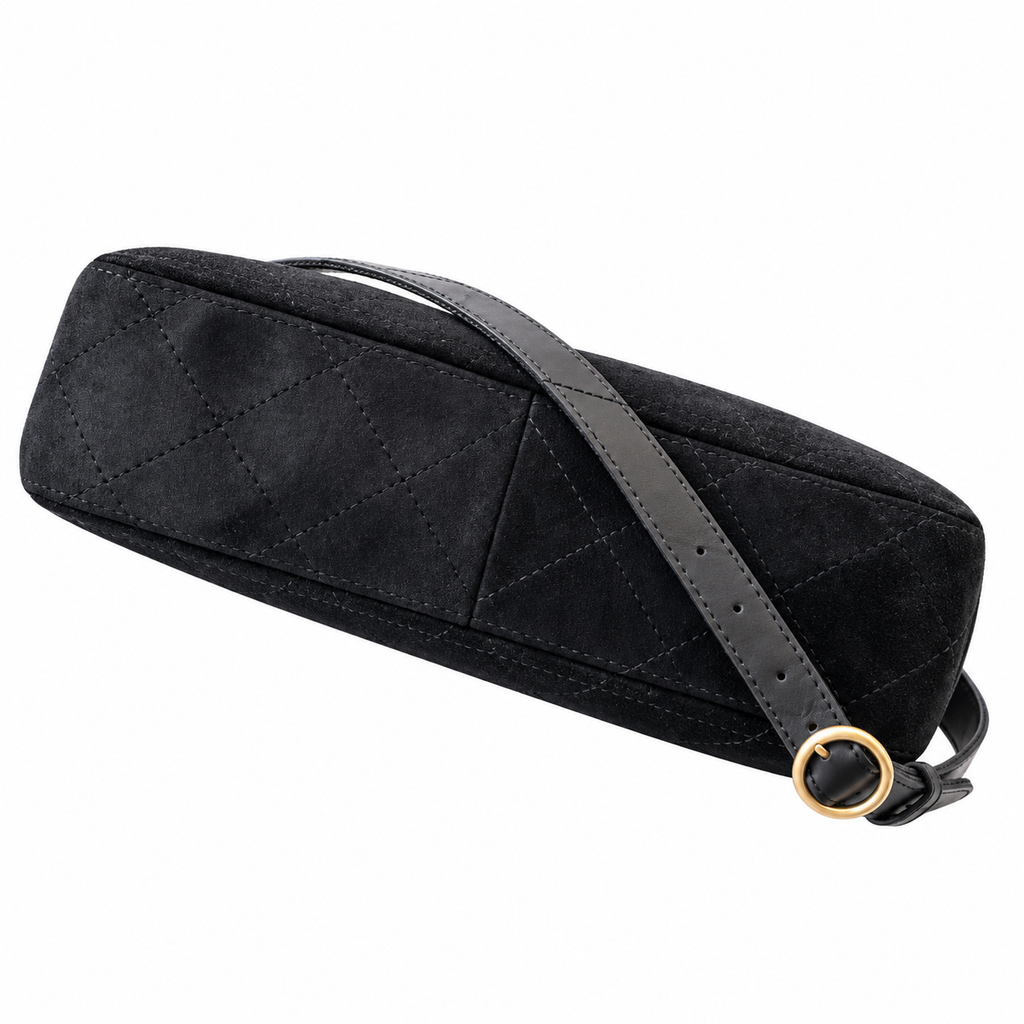 Chanel Quilted Suede Flap Shoulder Bag Black 25×30×7cm