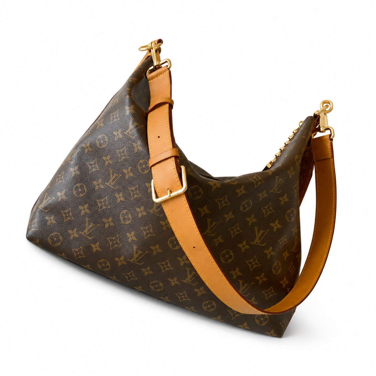 LV Boulogne MM Monogram Canvas Vachetta Leather Shoulder Bag
