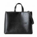 LV Tote MM Black Smooth Calfskin Debossed Logo Open-Top Shoulder Bag