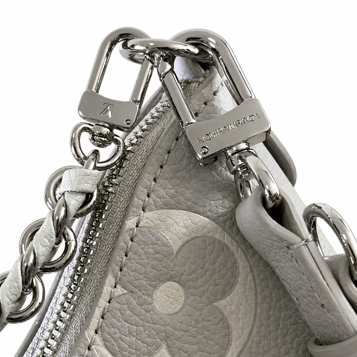LV Easy Pouch On Strap Giant Monogram Empreinte Leather White Silver Chain Shoulder Bag