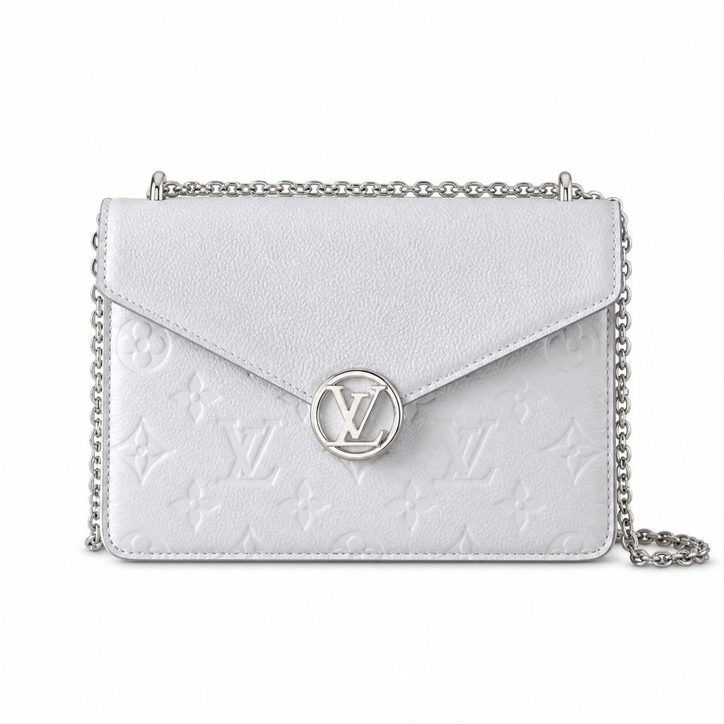 LV Pont 9 Compact Monogram Empreinte Leather White Chain Wallet Bag