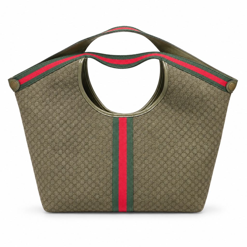 Gucci Ophidia GG Supreme Web Stripe Tote in Olive