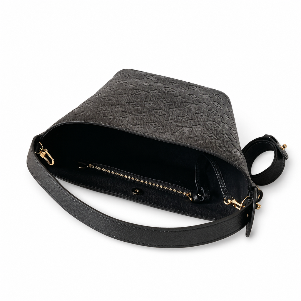 LV Bagatelle Monogram Empreinte Leather Shoulder Hobo Bag Black