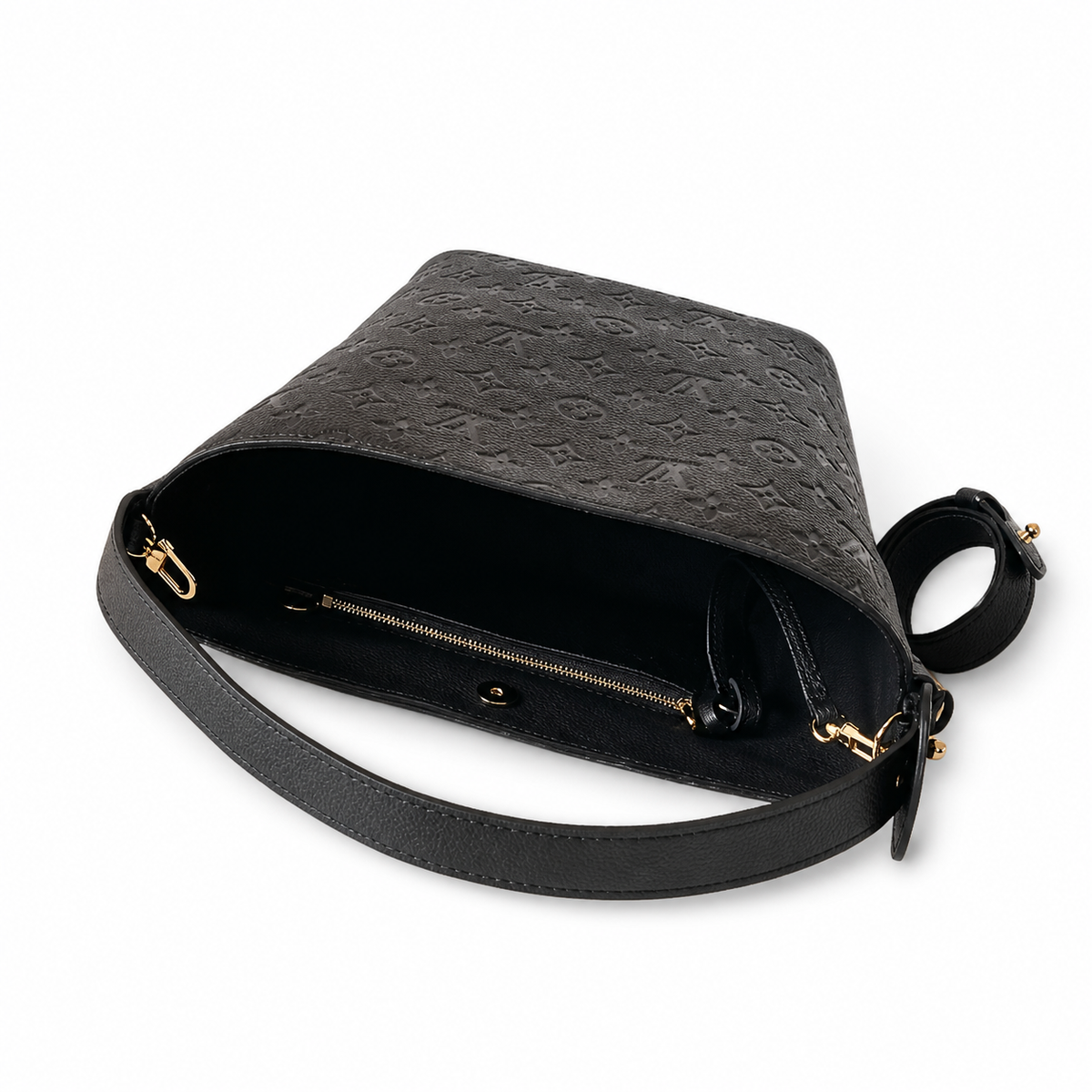 LV Bagatelle Monogram Empreinte Leather Shoulder Hobo Bag Black