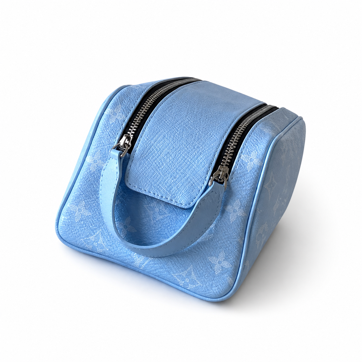 LV Toiletry Pouch On Strap Monogram Taigarama Blue Mini Top Handle Vanity Bag
