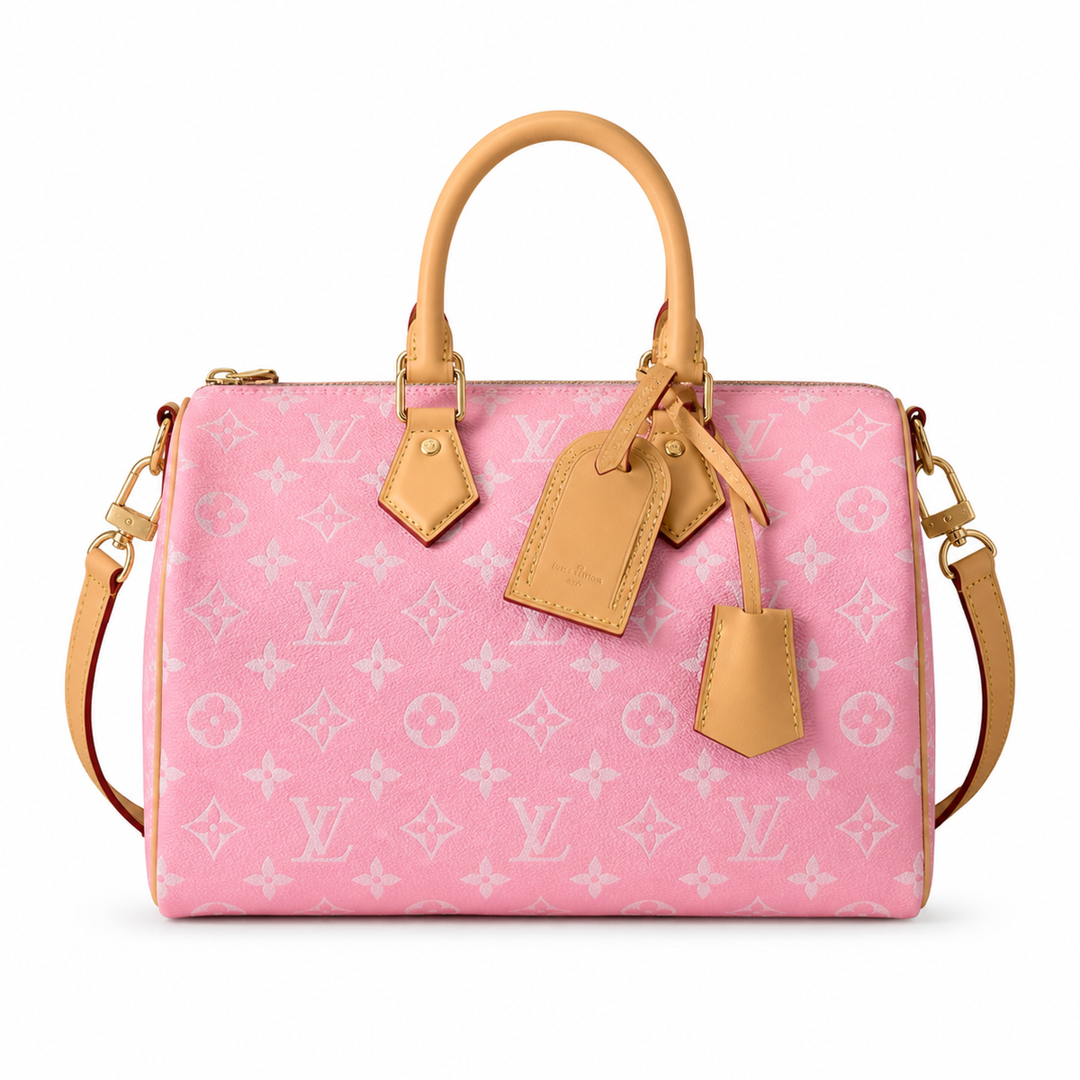 LV Speedy Bandoulière 25 Monogram Jacquard Velvet Rose Pink Top Handle Crossbody Bag