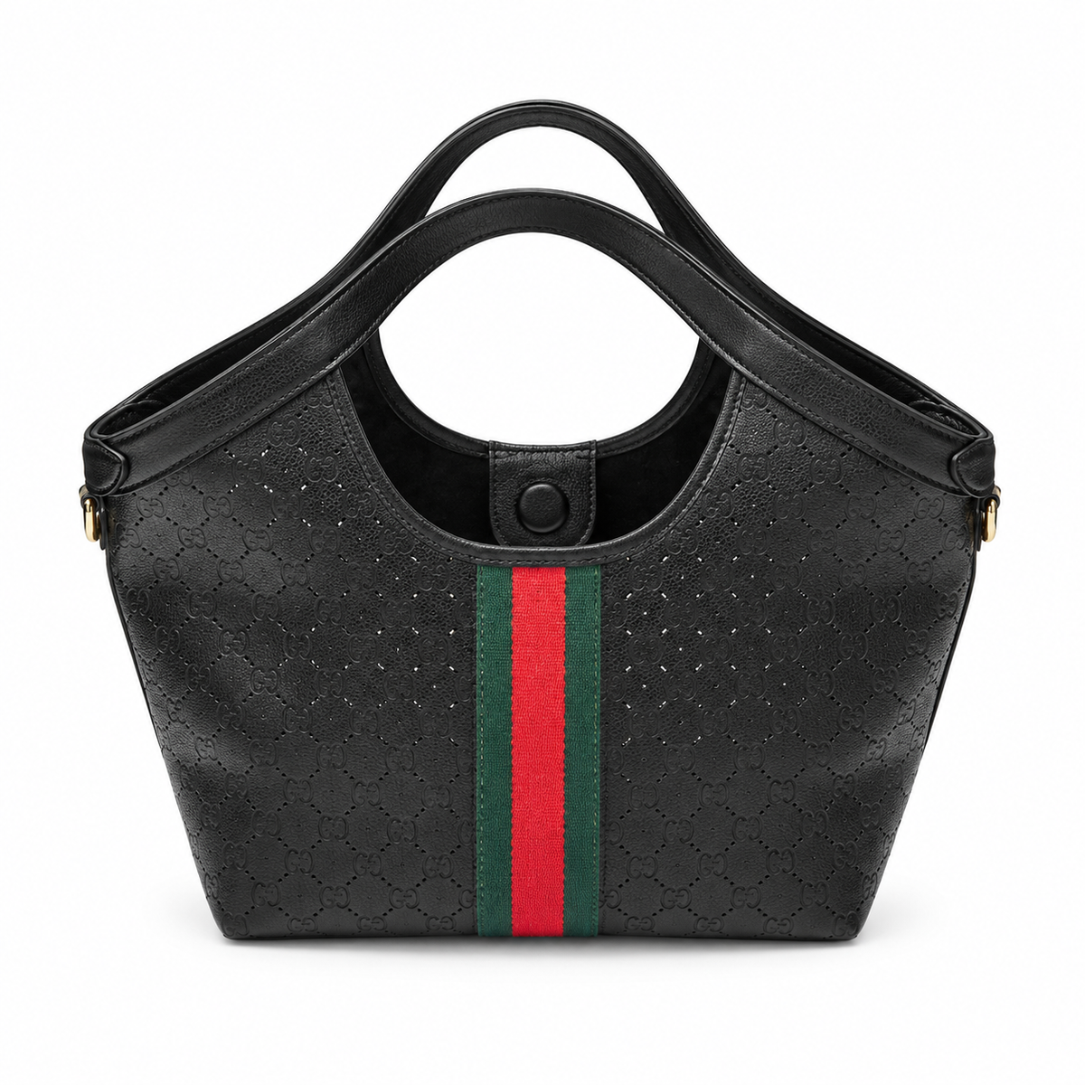 Gucci Ophidia Black GG Web Stripe Round Handle Tote