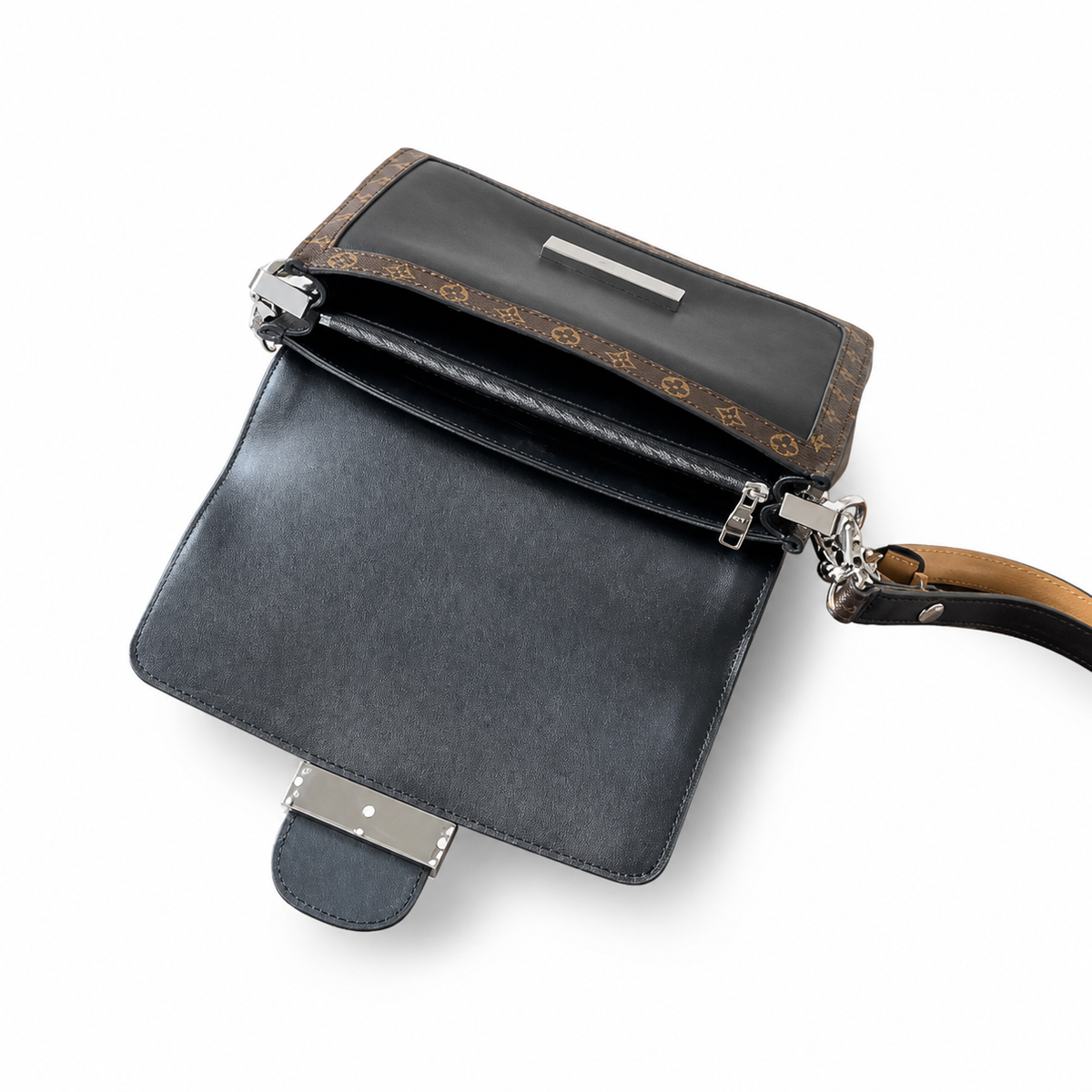 LV Dauphine MM Monogram Canvas Black Leather Crossbody Bag
