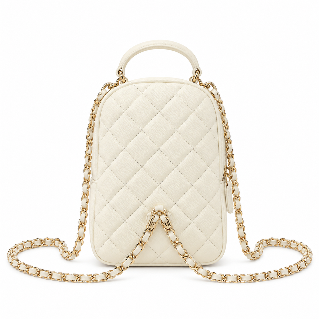 Chanel Quilted Lambskin Mini Chain Backpack Ivory 18×13×9cm