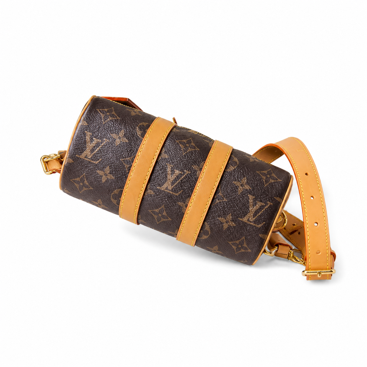 LV Papillon BB Monogram Canvas Barrel Top Handle Crossbody Bag