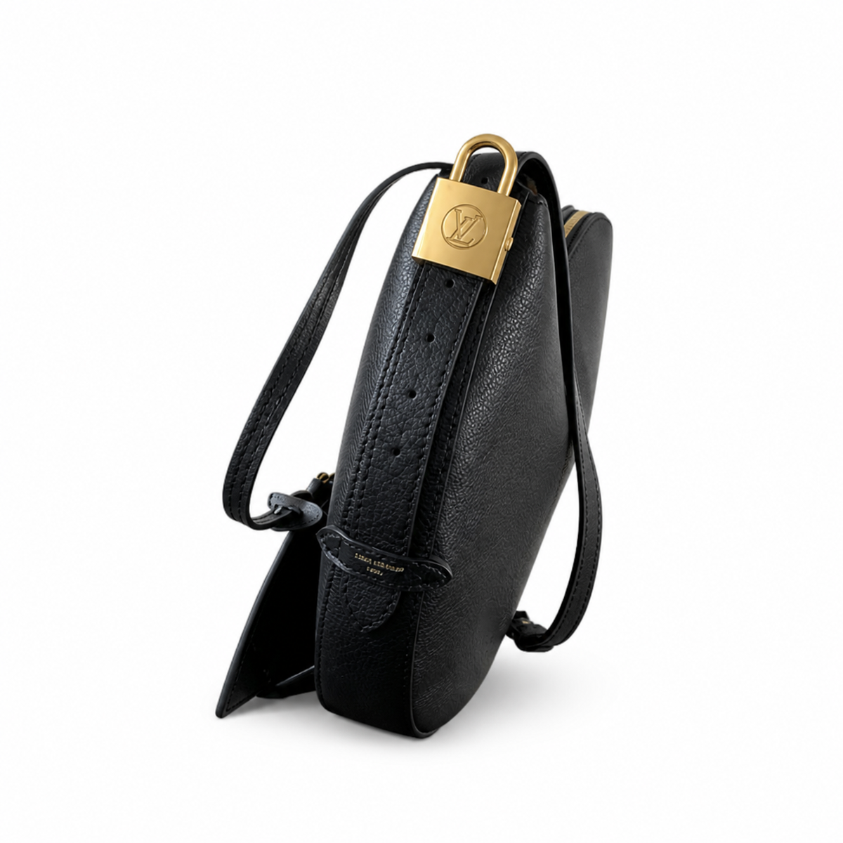 LV Luna MM Mahina Perforated Leather Noir Black Giant Gold LV Padlock Hobo Crossbody Shoulder Bag