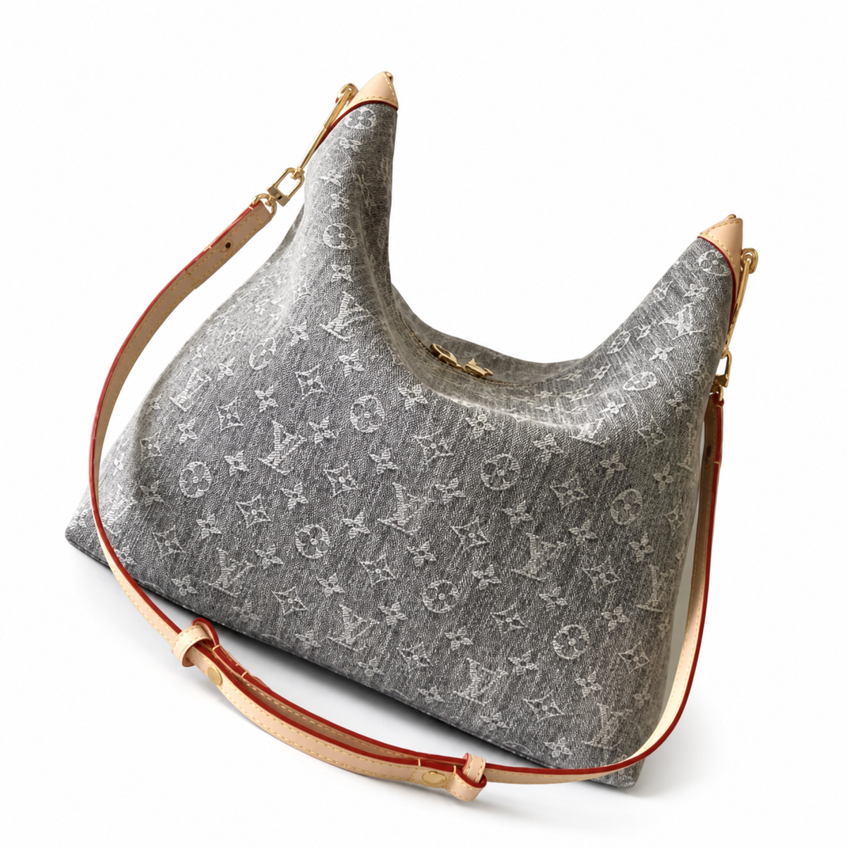 LV Boulogne Monogram Denim Slouchy Shoulder Bag Grey