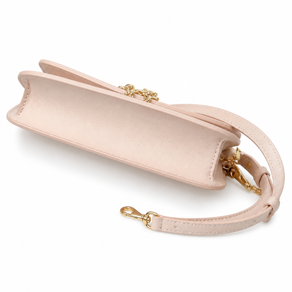 LV LockMe Tender Smooth Calfskin Rose Ballerine Blush Pink Hanging Gold LV Lock Chain Leather Strap Crossbody Bag