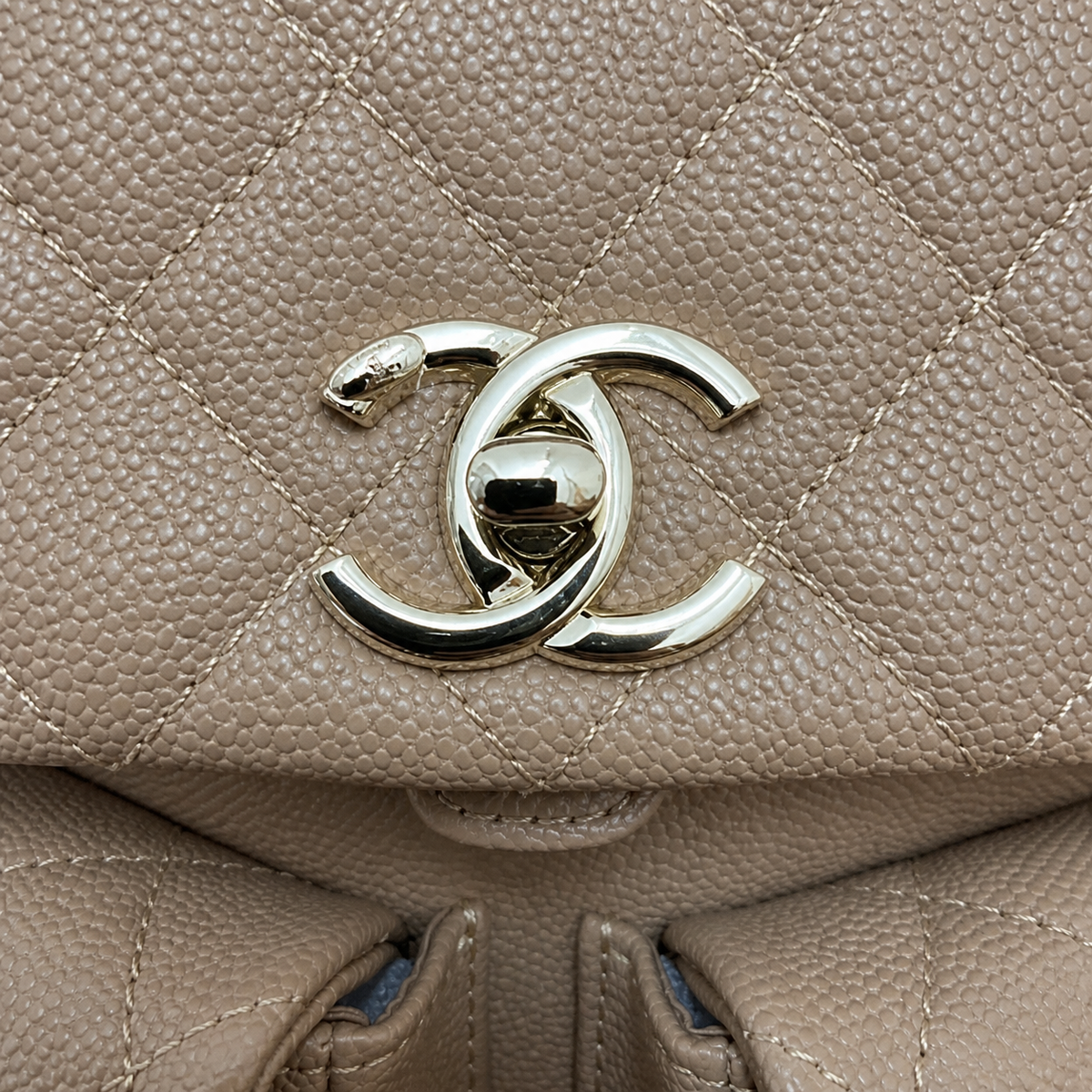 Chanel Duma Suede Quilted Backpack | CC Turn-Lock Gold Chain Camel Beige — 20.5x20cm