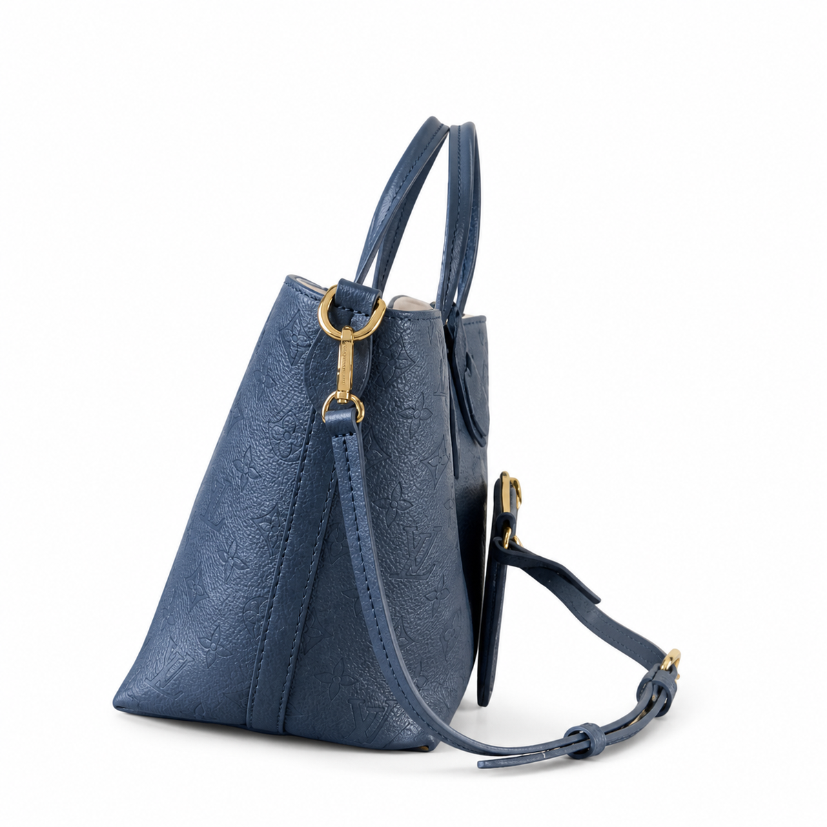 LV Boétie PM Monogram Empreinte Leather Navy Blue Mini Structured Tote with Coin Purse Charm & Card Holder