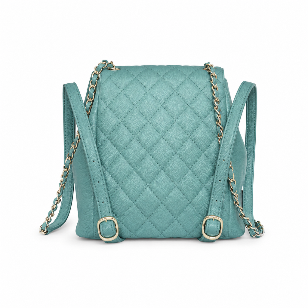 Chanel Duma Caviar Backpack | CC Turn-Lock Gold Chain Teal Green — 20.5x20cm
