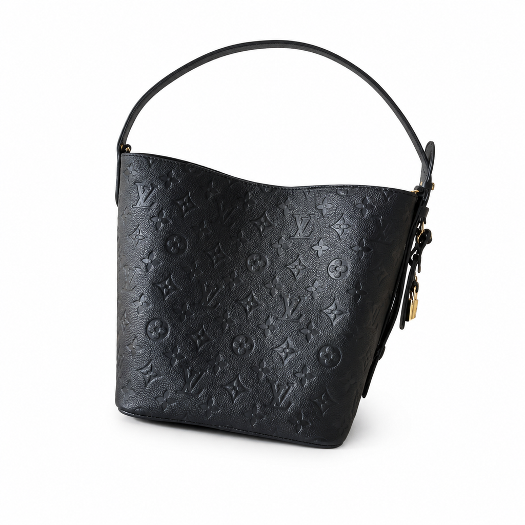 LV Bagatelle Monogram Empreinte Leather Shoulder Hobo Bag Black