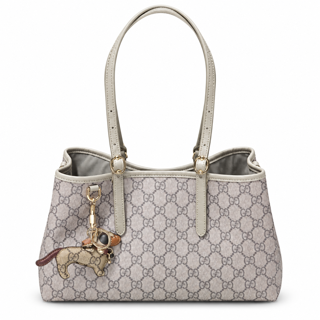 Gucci GG Supreme Medium Tote Bag with Dog Charm