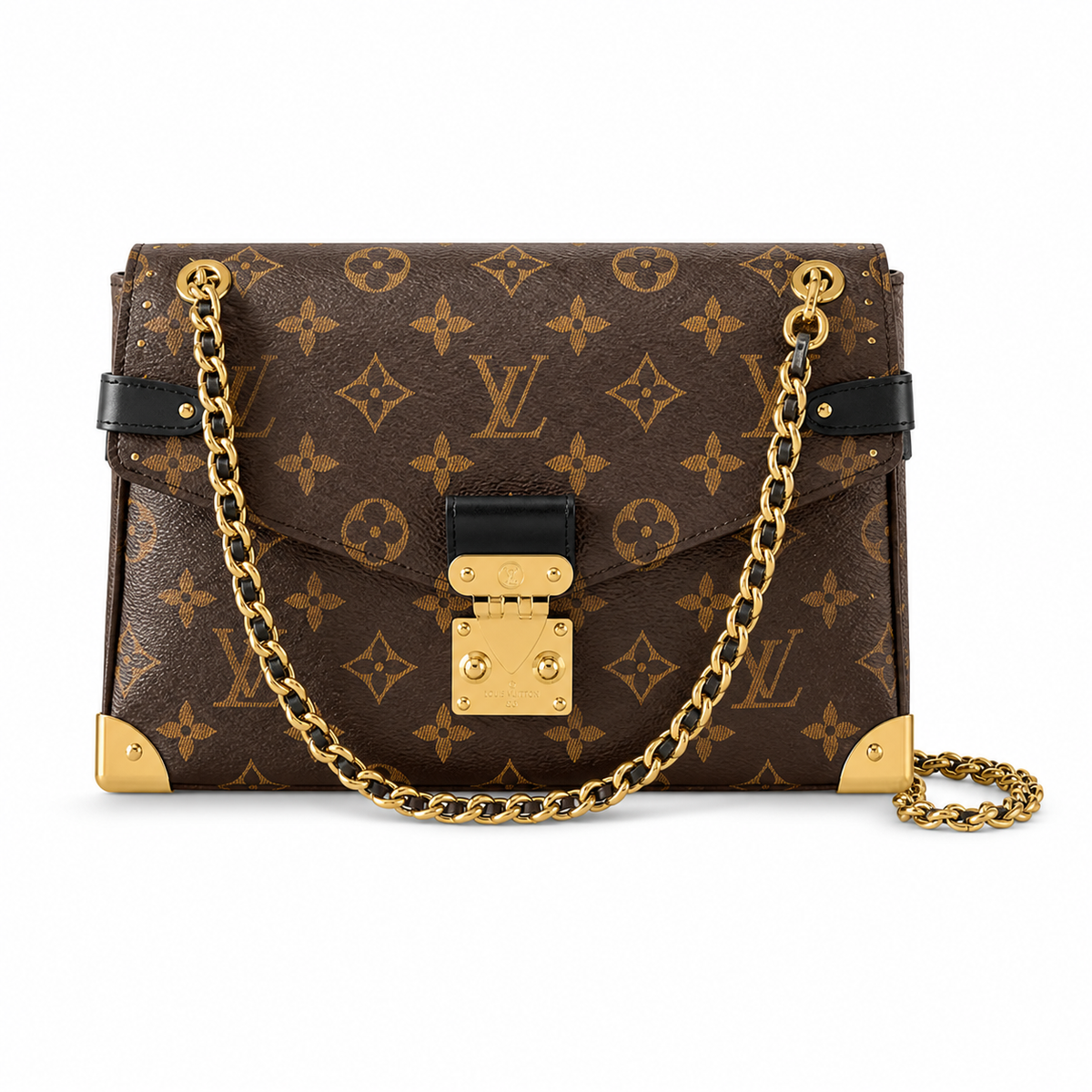 LV Trunk on Chain Monogram Canvas Gold Metal Corner Guards Double Chain Gold Turn-Lock Crossbody Shoulder Bag