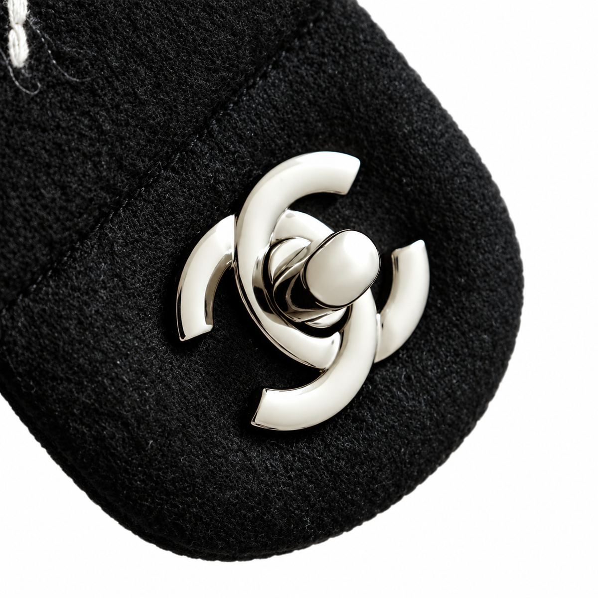 Chanel Classic Double Flap Tweed Black Camellia Charm Silver 25cm