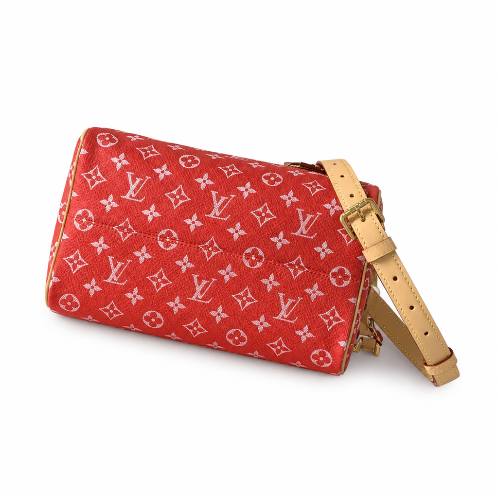 LV Speedy Bandoulière 25 Monogram Jacquard Denim Rouge Red Top Handle Crossbody Bag