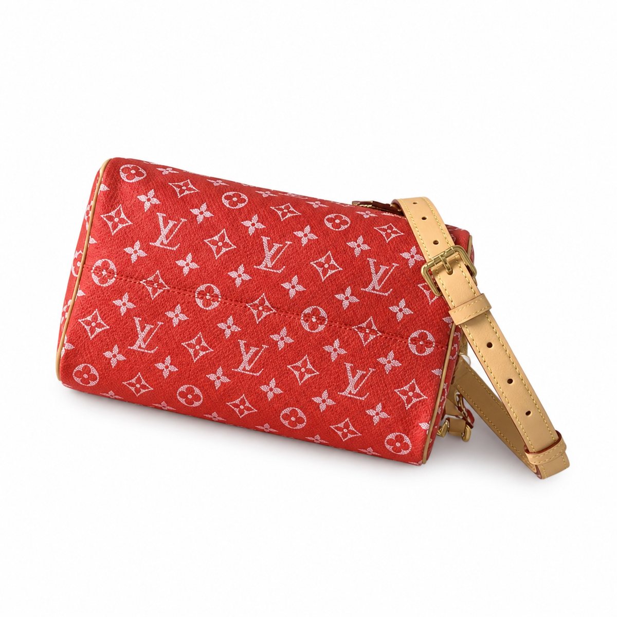 LV Speedy Bandoulière 25 Monogram Jacquard Denim Rouge Red Top Handle Crossbody Bag
