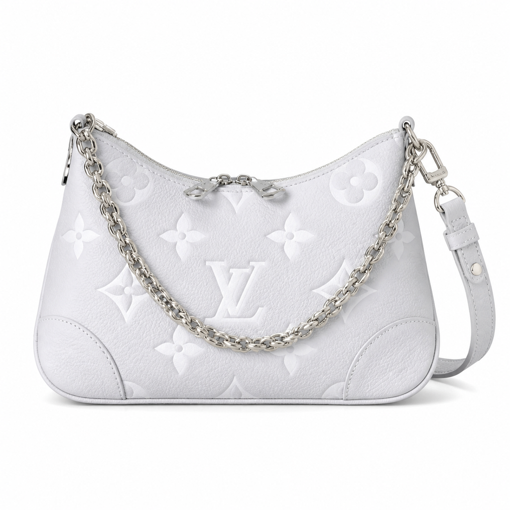 LV Easy Pouch On Strap Giant Monogram Empreinte Leather White Silver Chain Shoulder Bag