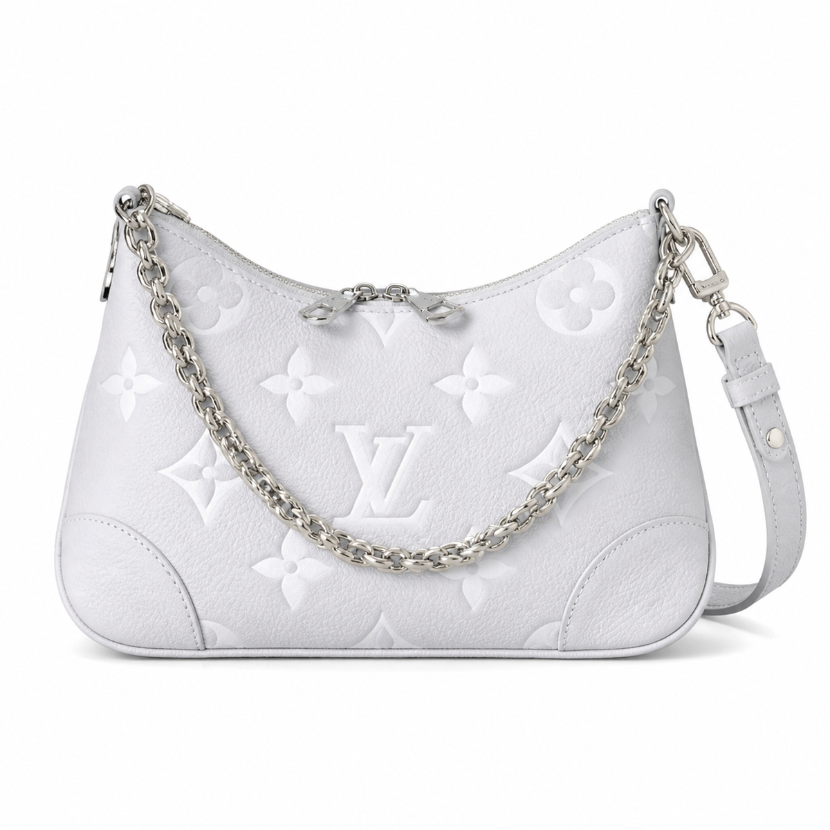 LV Easy Pouch On Strap Giant Monogram Empreinte Leather White Silver Chain Shoulder Bag