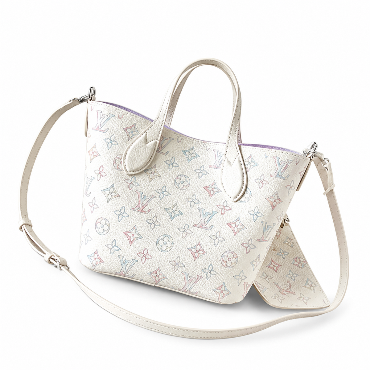 LV Capucines Mini Taurillon Monogram Leather Blanc White Violet Interior Silver Hardware Top Handle Bag
