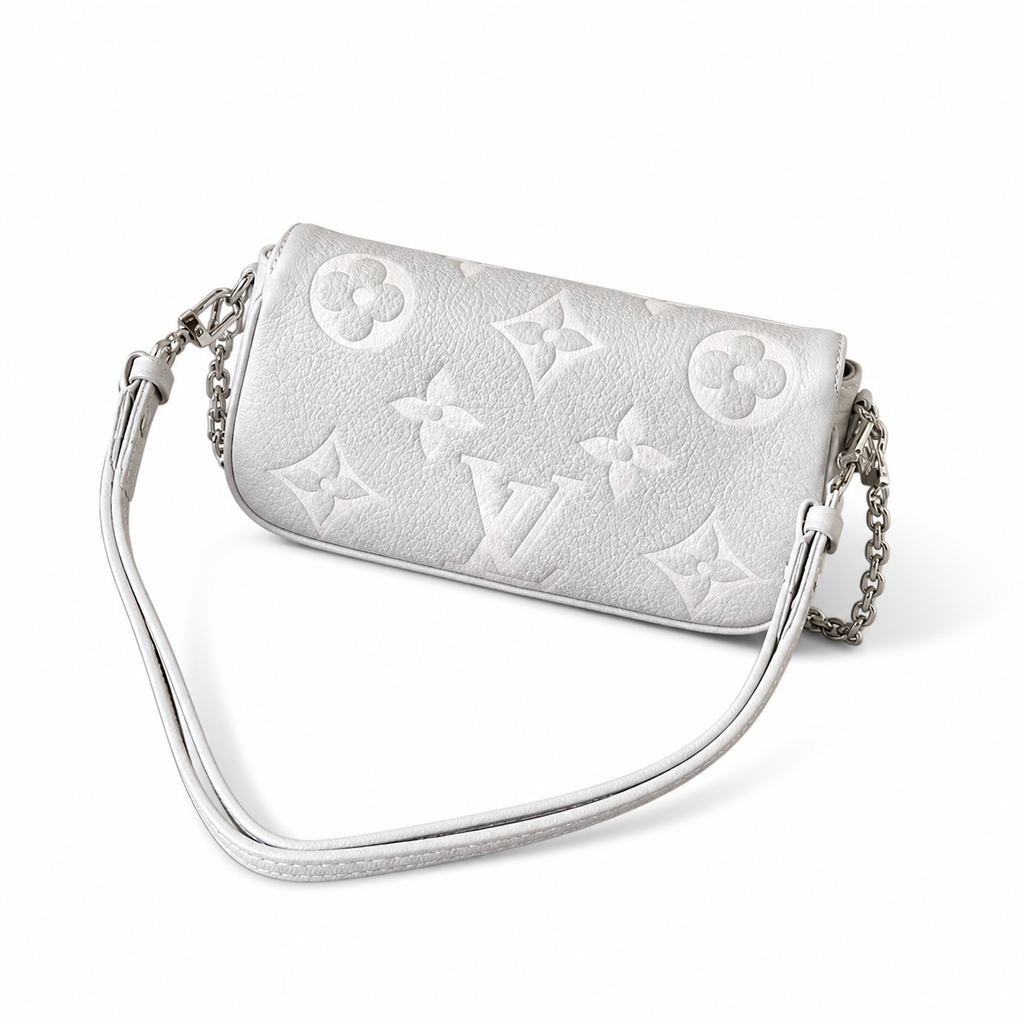 LV Ivy Wallet On Chain Giant Monogram Empreinte Leather White Silver Chain Flap Crossbody Bag