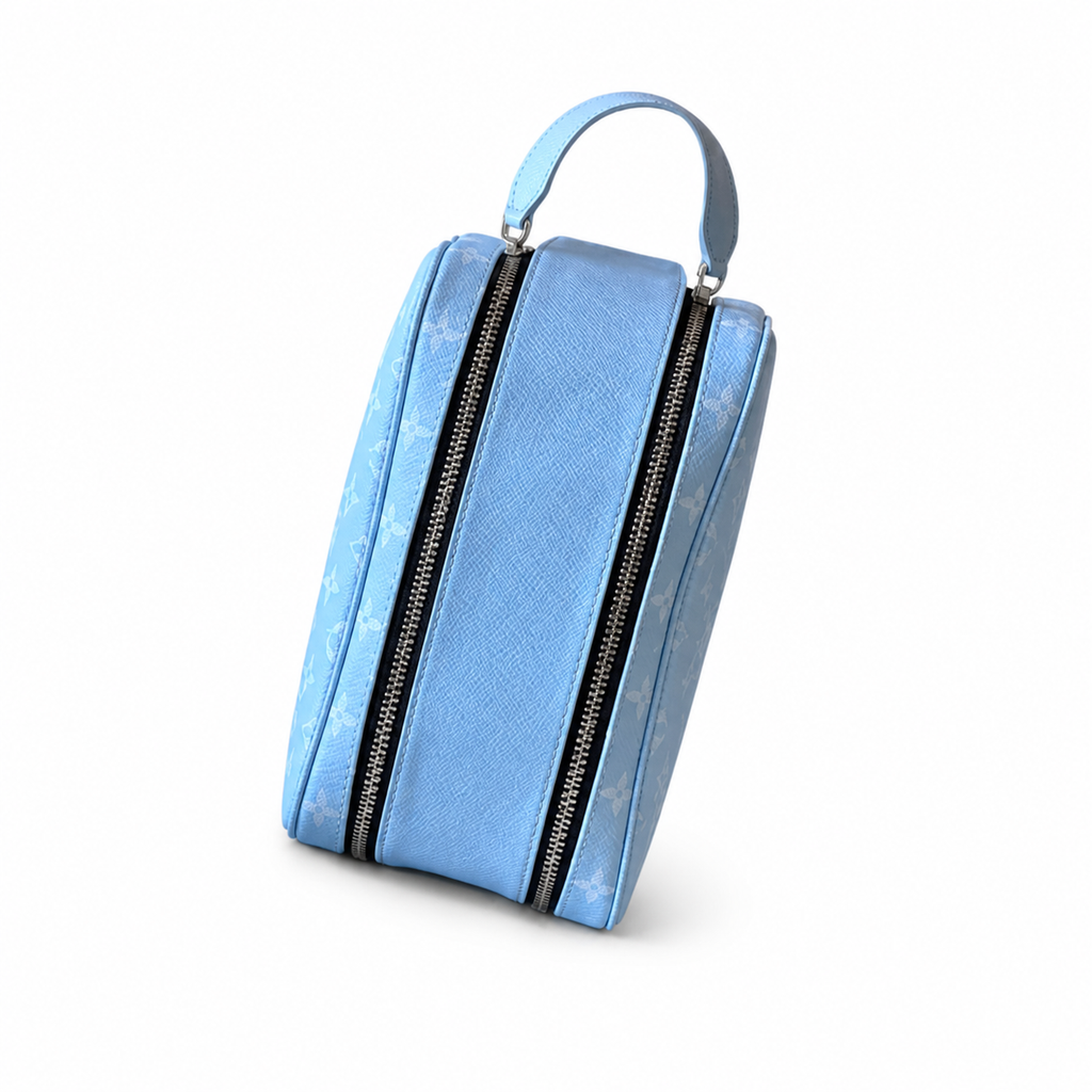 LV Toiletry Pouch On Strap Monogram Taigarama Blue Mini Top Handle Vanity Bag