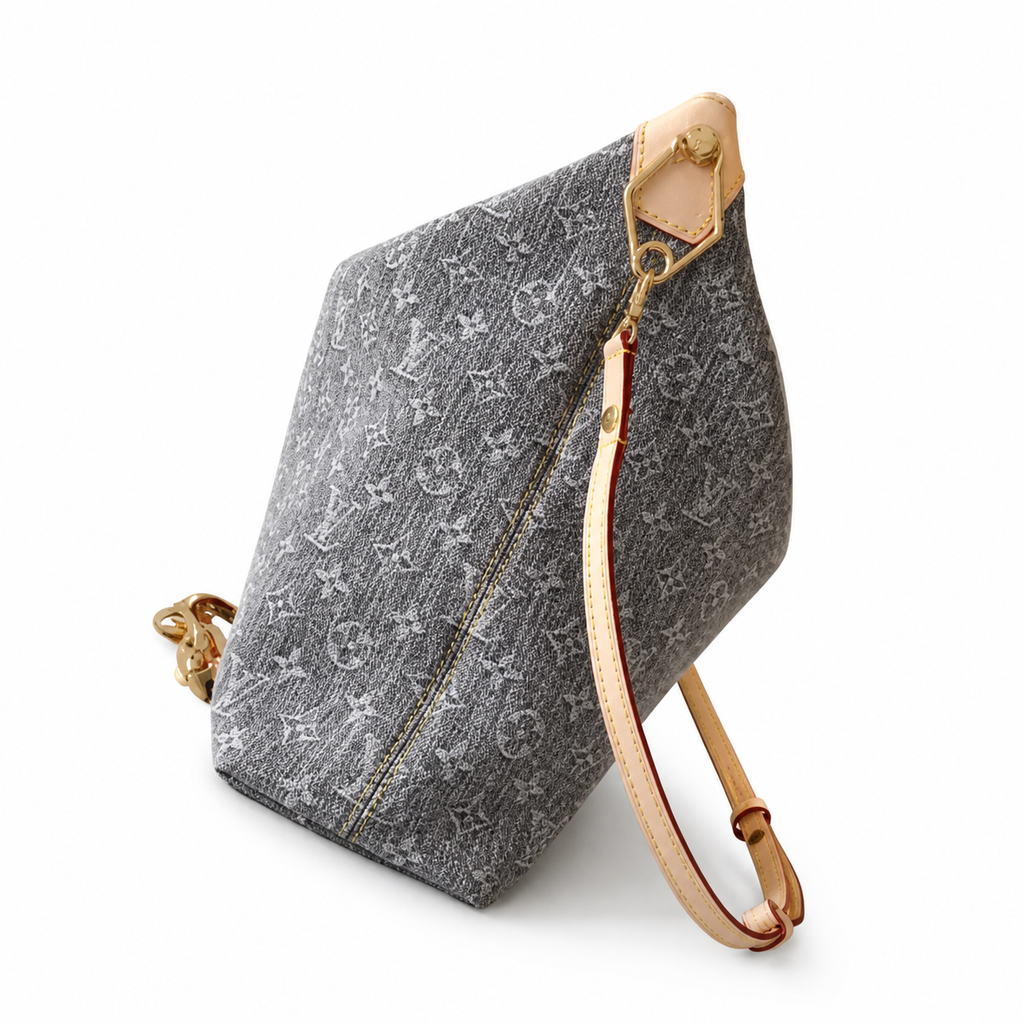 LV Boulogne Monogram Denim Slouchy Shoulder Bag Grey