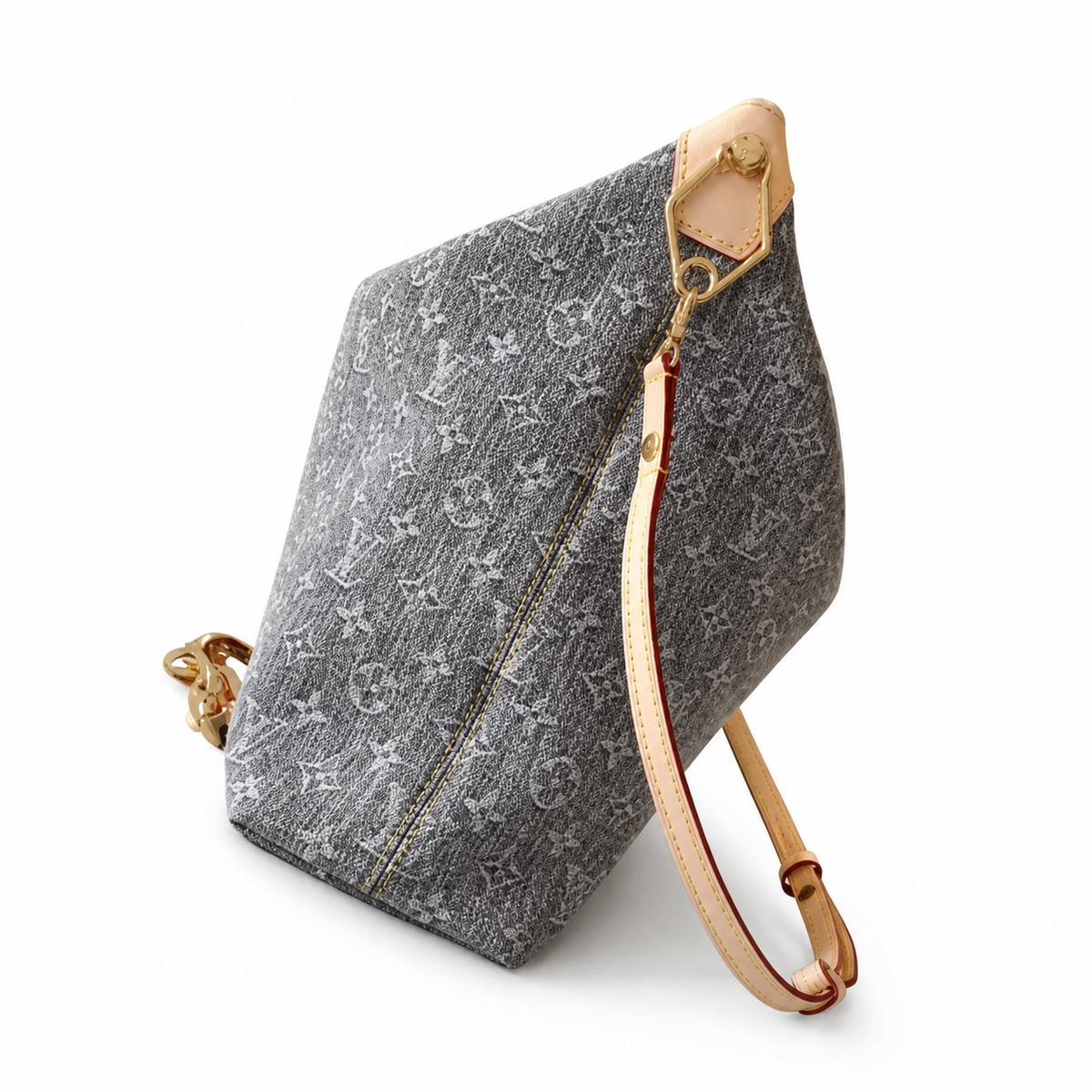 LV Boulogne Monogram Denim Slouchy Shoulder Bag Grey
